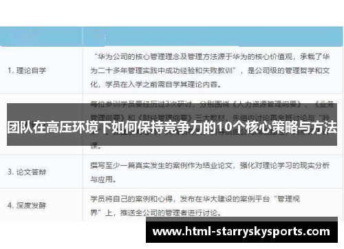 团队在高压环境下如何保持竞争力的10个核心策略与方法