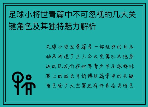 足球小将世青篇中不可忽视的几大关键角色及其独特魅力解析